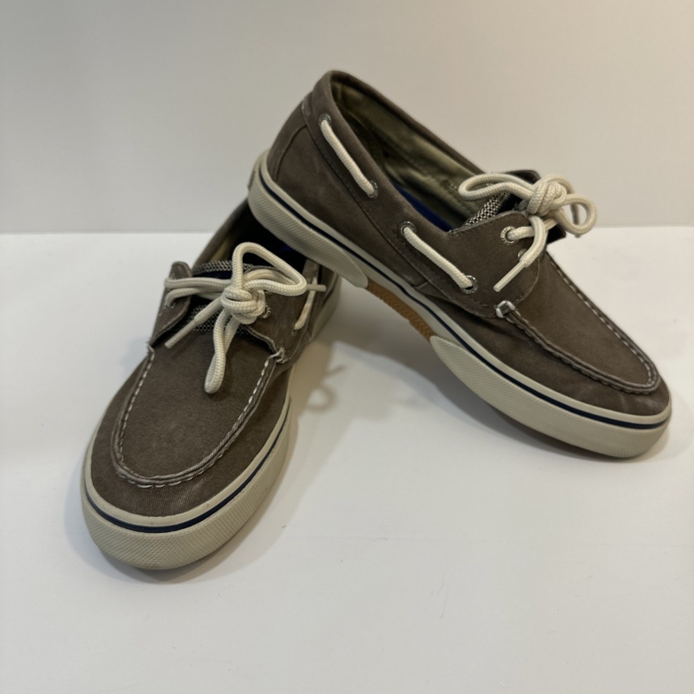 Sperry Mens Top-Sider Slip-On Boat Shoes Gray With White Accent & Laces Size 7M